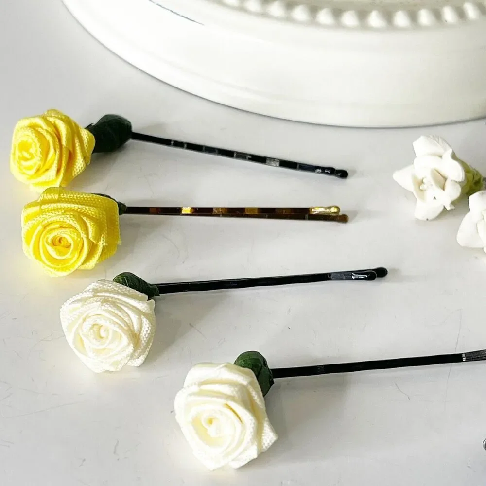 Lot of 12 Vintage 90s‎ Enamel Silk Bobby Pins Flower Y2K Fashion Glam Fairy Boho